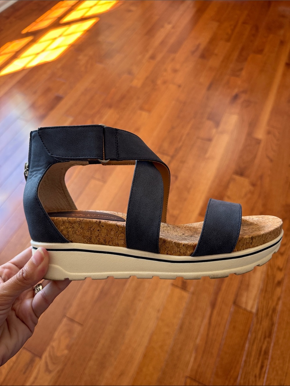 Adrienne Vittadini Blue Cork-Trim Platform Sandal